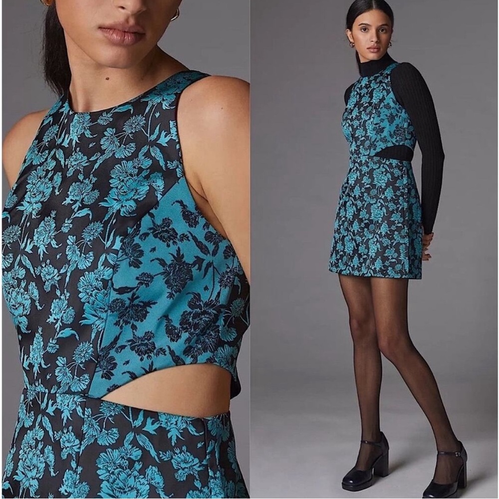 Hutch floral cutout brocade sleeveless mini dress.
